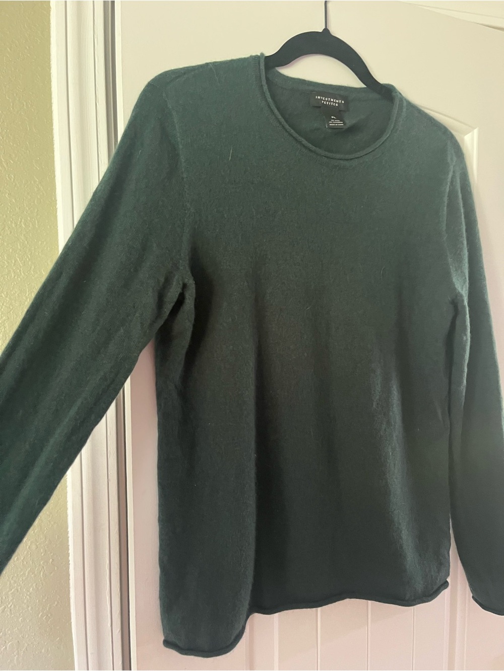 INVESTMENTS Petites Forest Green Knit Crewneck - Size Petite Large